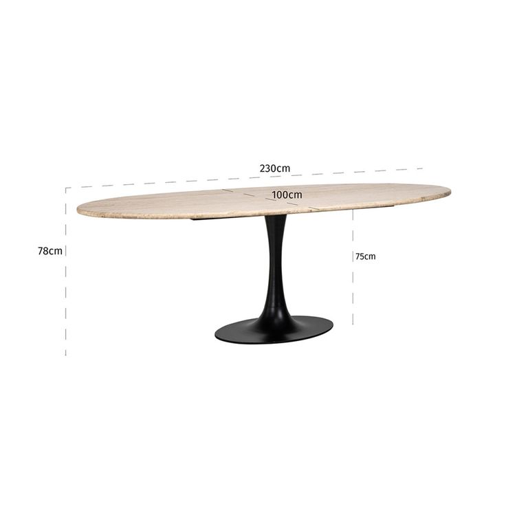 Hampton Travertine Beige 8 Seater Oval Dining Table with Back Tulip Base