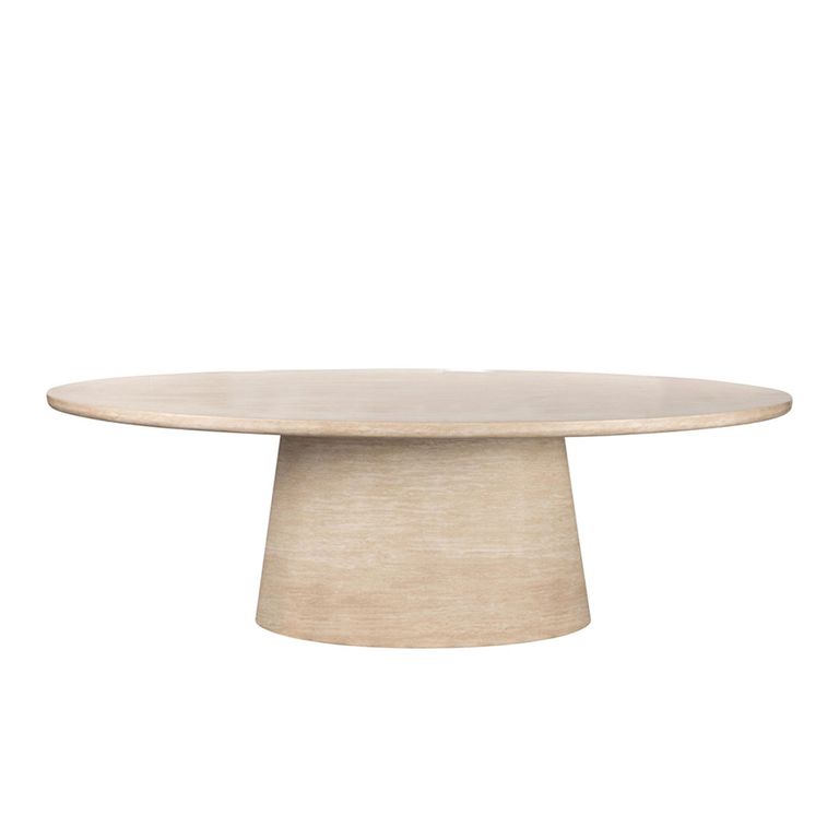 Fictus Travertine Beige 10 Seater Oval Pedestal Dining Table