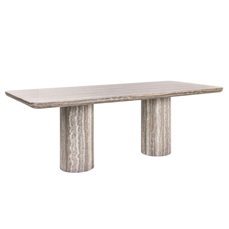 Dulce Dining Table - 225cm - 10 Seater - Double Pedestal - Grey - Marble