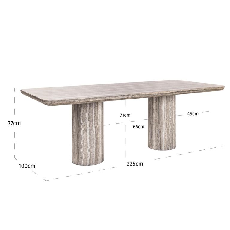 Dulce Dining Table - 225cm - 10 Seater - Double Pedestal - Grey - Marble