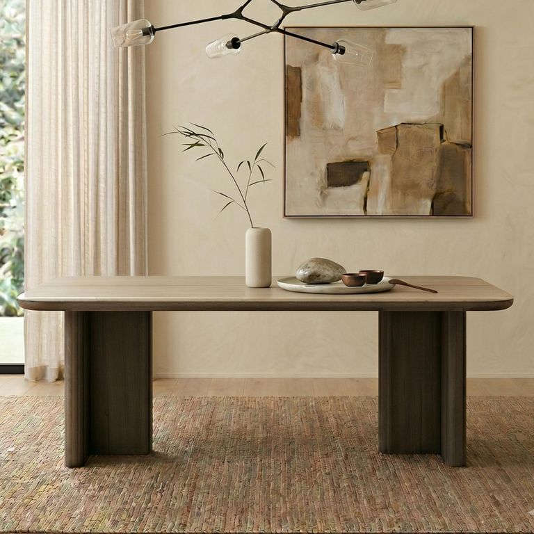 Nando Dining Table - 230cm - 10 Seater - Double Pedestal - Brown - Ceramic and Oak