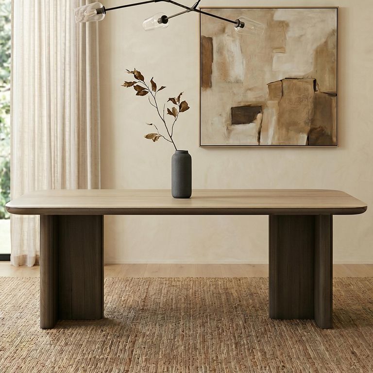 Nando Dining Table - 270cm - 10 Seater - Double Pedestal - Brown - Ceramic and Oak