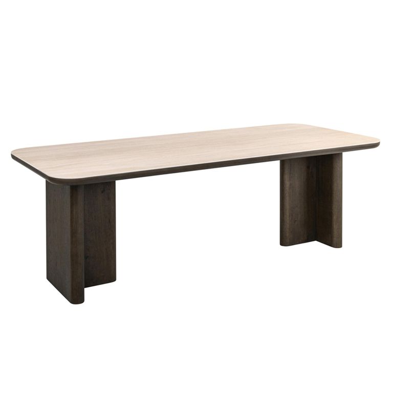 Nando Dining Table - 230cm - 10 Seater - Double Pedestal - Brown - Ceramic and Oak