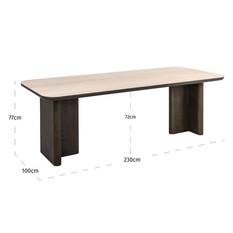 Nando Dining Table - 230cm - 10 Seater - Double Pedestal - Brown - Ceramic and Oak