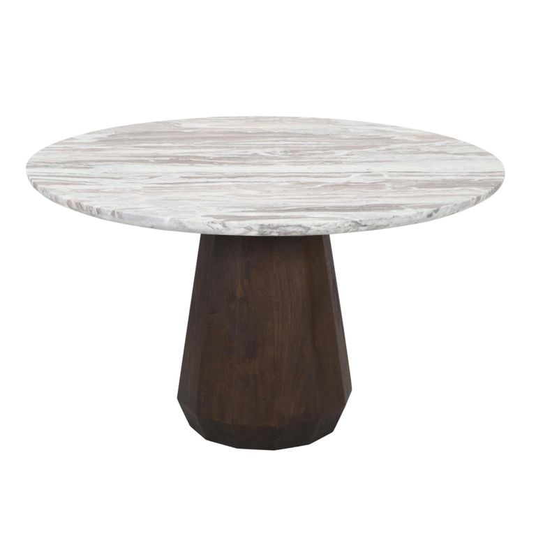 Oberoy Dining Table - 130cm - 6 Seater - Round - Blush Beige - Marble and Mango Wood