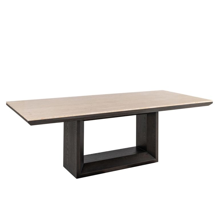 Claremont Dining Table - 230cm - 10 Seater - Pedestal - Brown - Travertine Top