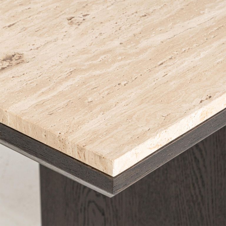 Claremont Dining Table - 230cm - 10 Seater - Pedestal - Brown - Travertine Top