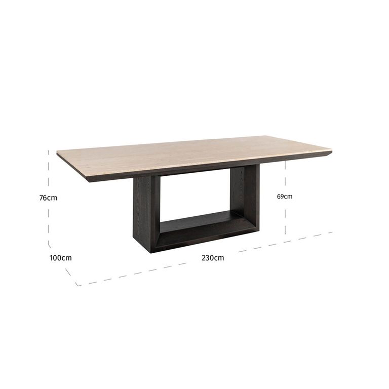 Claremont Dining Table - 230cm - 10 Seater - Pedestal - Brown - Travertine Top