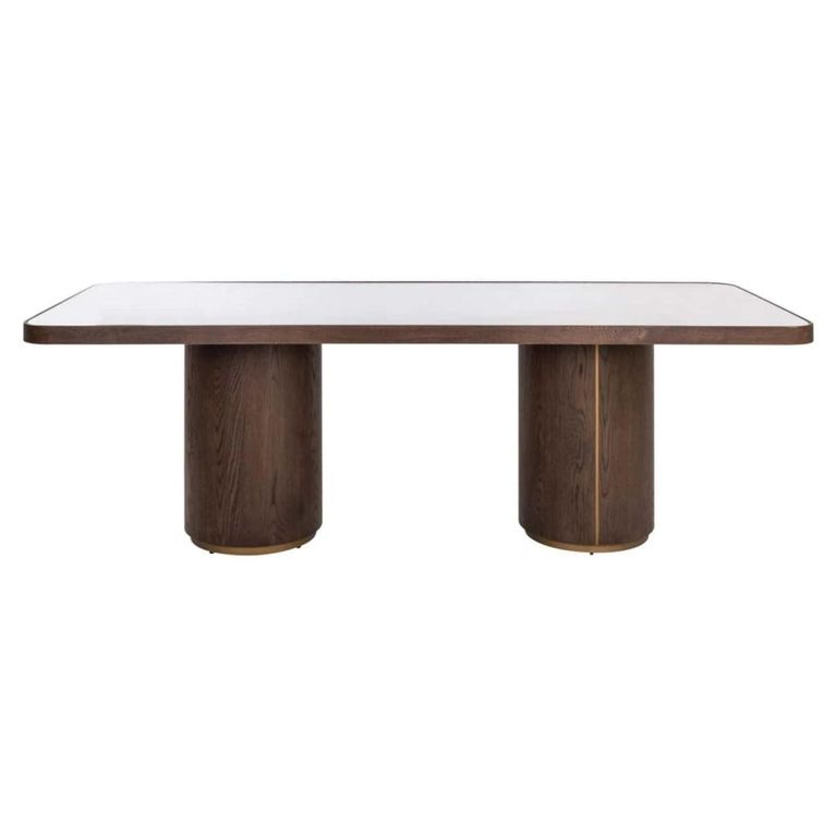 Willox Curved Dining Table - 235cm - 10 Seater - Double Pedestal - Beige and Brown - Glass and Oak