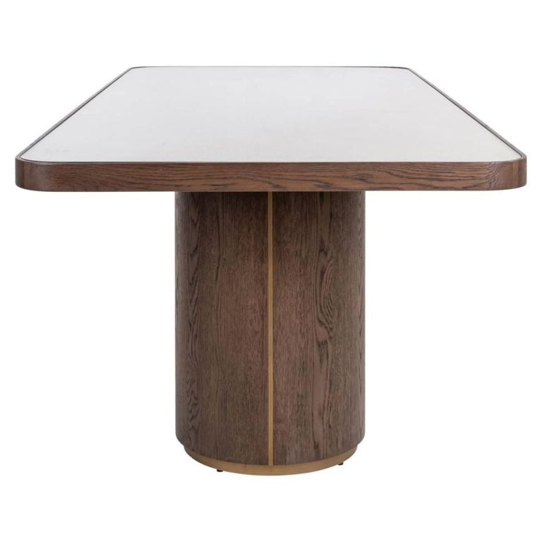 Willox Curved Dining Table - 235cm - 10 Seater - Double Pedestal - Beige and Brown - Glass and Oak