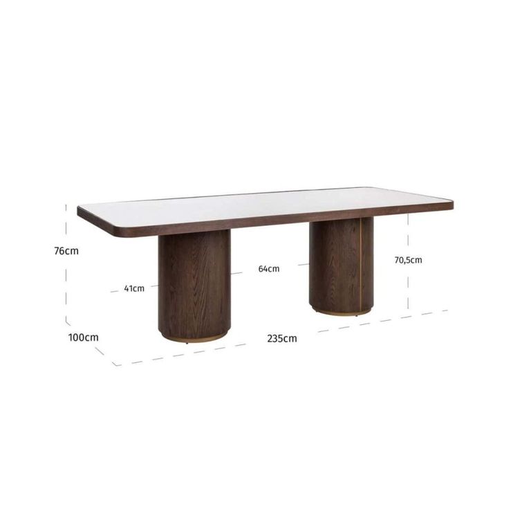 Willox Curved Dining Table - 235cm - 10 Seater - Double Pedestal - Beige and Brown - Glass and Oak
