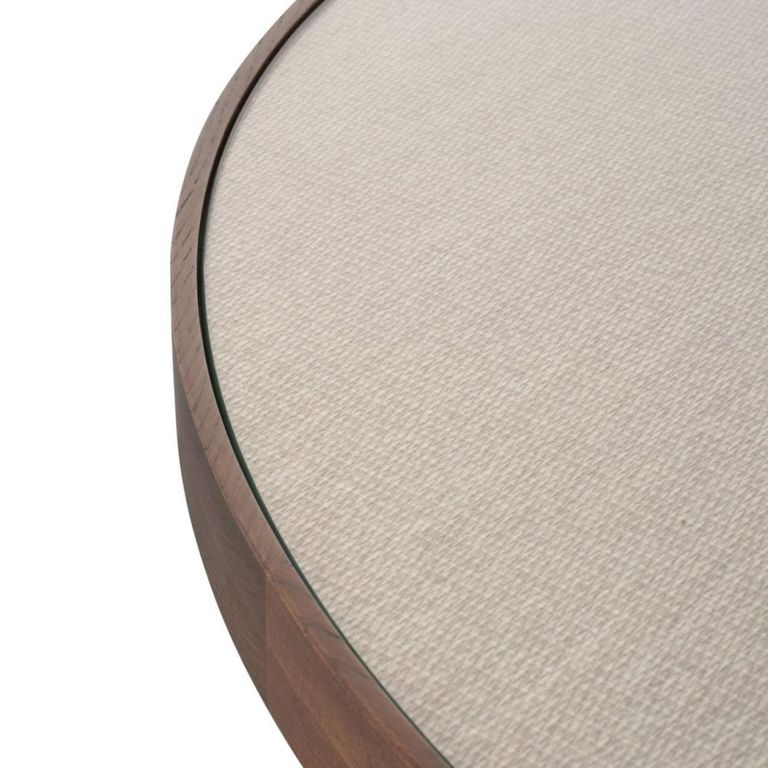 Willox Dining Table - 130cm - 4 Seater - Round - Pedestal - Beige and Brown - Glass and Oak