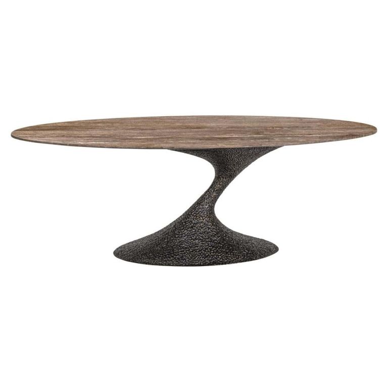 Russo Dining Table - 235cm - 10 Seater - Ellipse - Ash Brown - Travertine Top and Aluminum