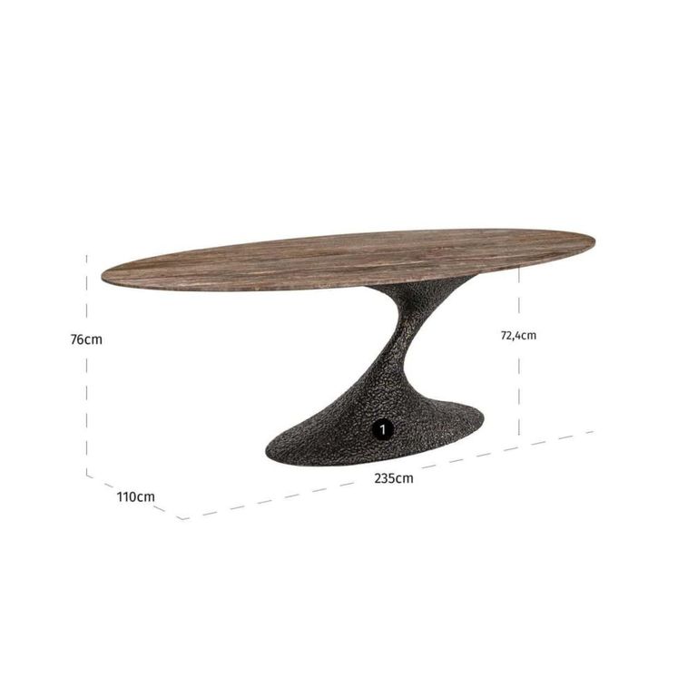 Russo Dining Table - 235cm - 10 Seater - Ellipse - Ash Brown - Travertine Top and Aluminum