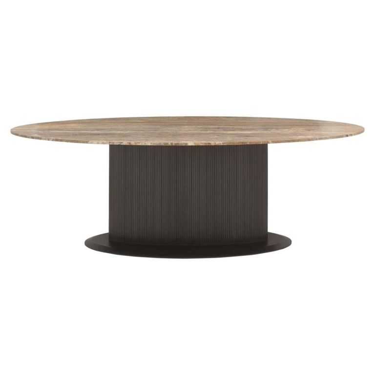 Russo Dining Table - 235cm - 10 Seater - Ellipse - Fluted Base - Ash Brown - Travertine Top