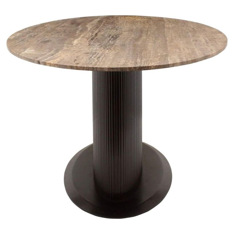 Russo Dining Table - 235cm - 10 Seater - Ellipse - Fluted Base - Ash Brown - Travertine Top