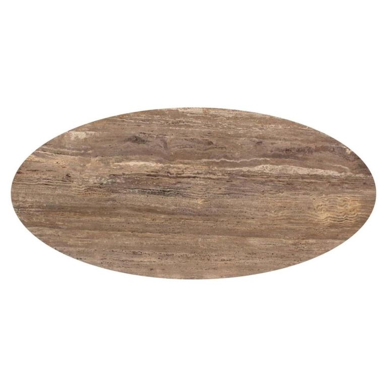 Russo Dining Table - 235cm - 10 Seater - Ellipse - Fluted Base - Ash Brown - Travertine Top