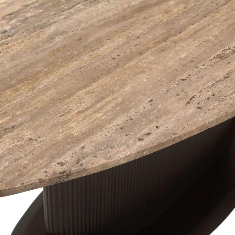 Russo Dining Table - 235cm - 10 Seater - Ellipse - Fluted Base - Ash Brown - Travertine Top