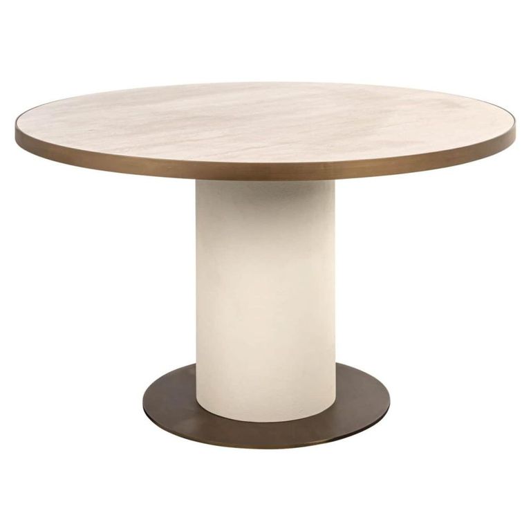 Tivoli Dining Table - 130cm - 6 Seater - Round - Pedestal - with Gold Trim - White - Ceramic