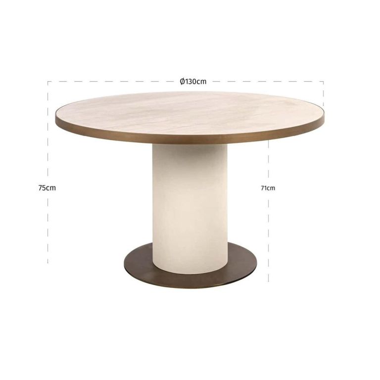 Tivoli Dining Table - 130cm - 6 Seater - Round - Pedestal - with Gold Trim - White - Ceramic