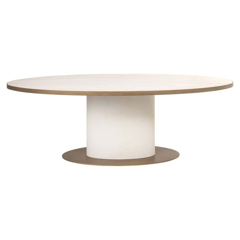 Tivoli Dining Table - 230cm - 10 Seater - Oval - Pedestal - with Gold Trim - White - Ceramic