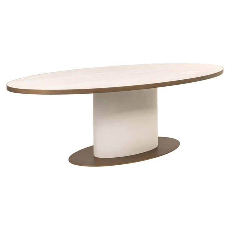 Tivoli Dining Table - 230cm - 10 Seater - Oval - Pedestal - with Gold Trim - White - Ceramic