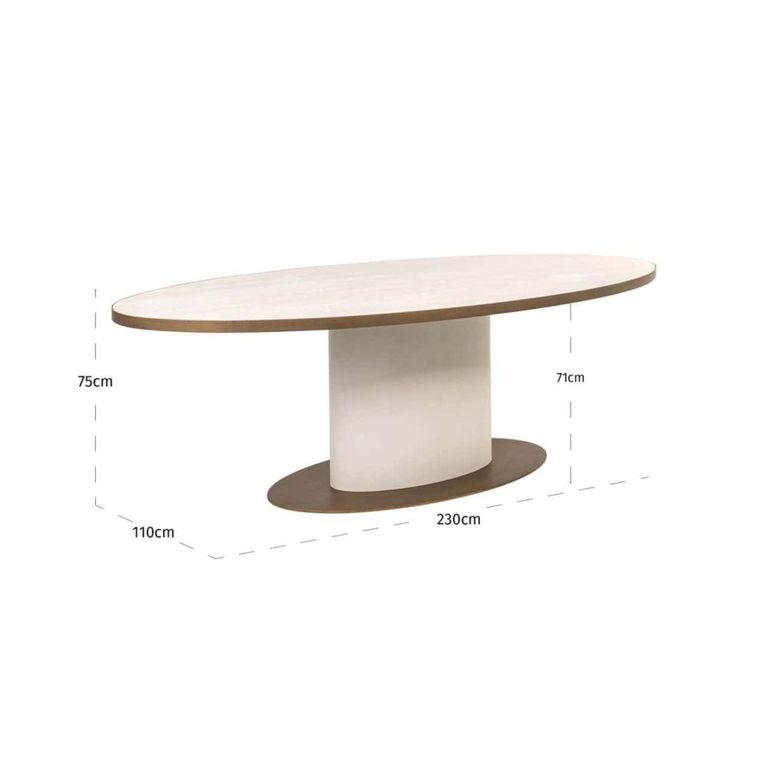 Tivoli Dining Table - 230cm - 10 Seater - Oval - Pedestal - with Gold Trim - White - Ceramic
