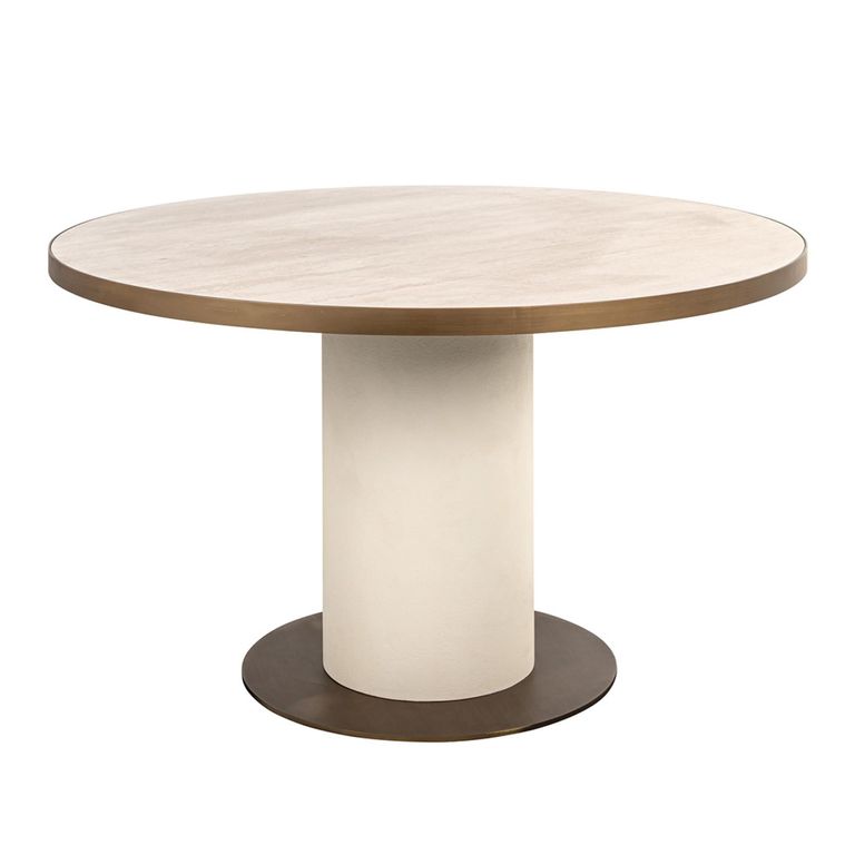 Tivoli Dining Table - 130cm - 6 Seater - Round - Pedestal - with Gold Trim - White - Ceramic