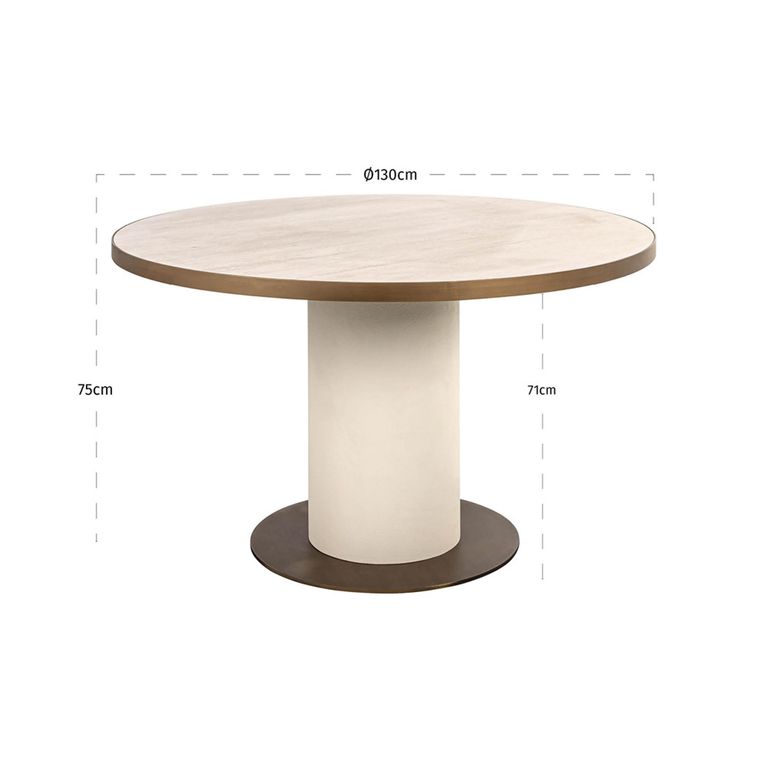 Tivoli Dining Table - 130cm - 6 Seater - Round - Pedestal - with Gold Trim - White - Ceramic