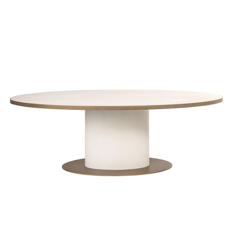 Tivoli Dining Table - 230cm - 10 Seater - Oval - Pedestal - with Gold Trim - White - Ceramic