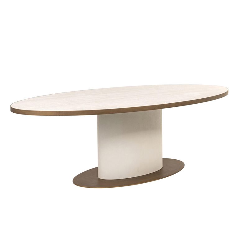 Tivoli Dining Table - 230cm - 10 Seater - Oval - Pedestal - with Gold Trim - White - Ceramic