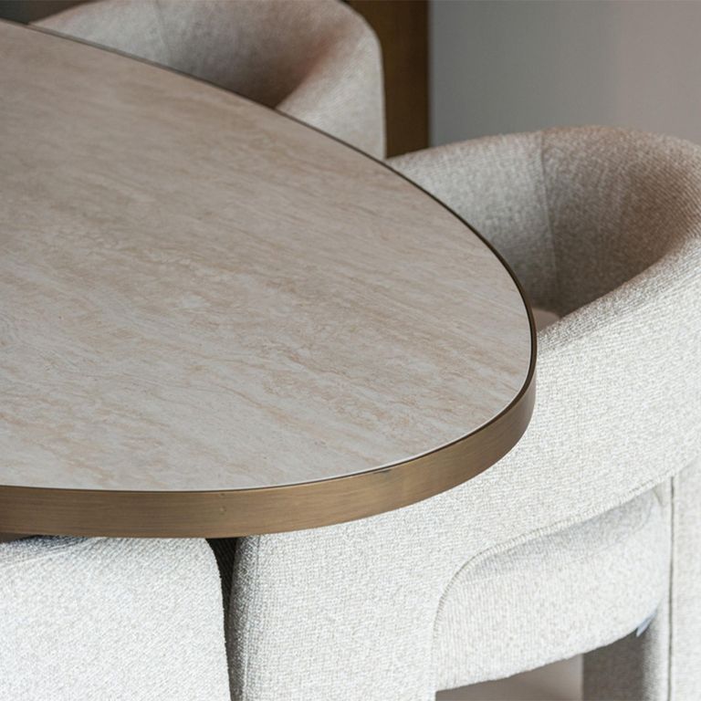 Tivoli Dining Table - 230cm - 10 Seater - Oval - Pedestal - with Gold Trim - White - Ceramic