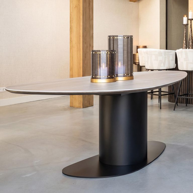 Ritz Beige Ceramic Top 8 Seater Pedestal Dining Table