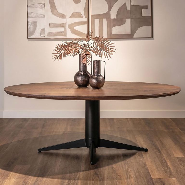 Stafford Dining Table - 230cm - 10 Seater - Oval - Spicebrown and Black - Mango Wood and Metal