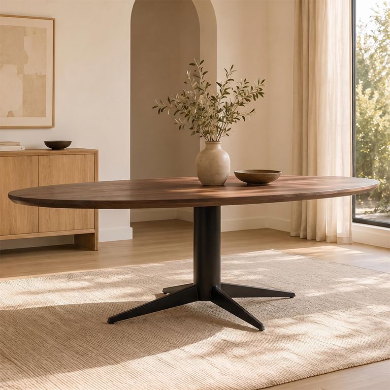 Stafford Dining Table - 280cm - 12 Seater - Oval - Spicebrown and Black - Mango Wood and Metal
