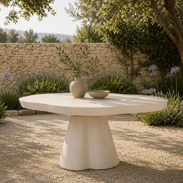 Urban Bloom Outdoor Dining Table  - 140cm - 6 Seater - Abstract - Pedestal - Sandstone - Concrete