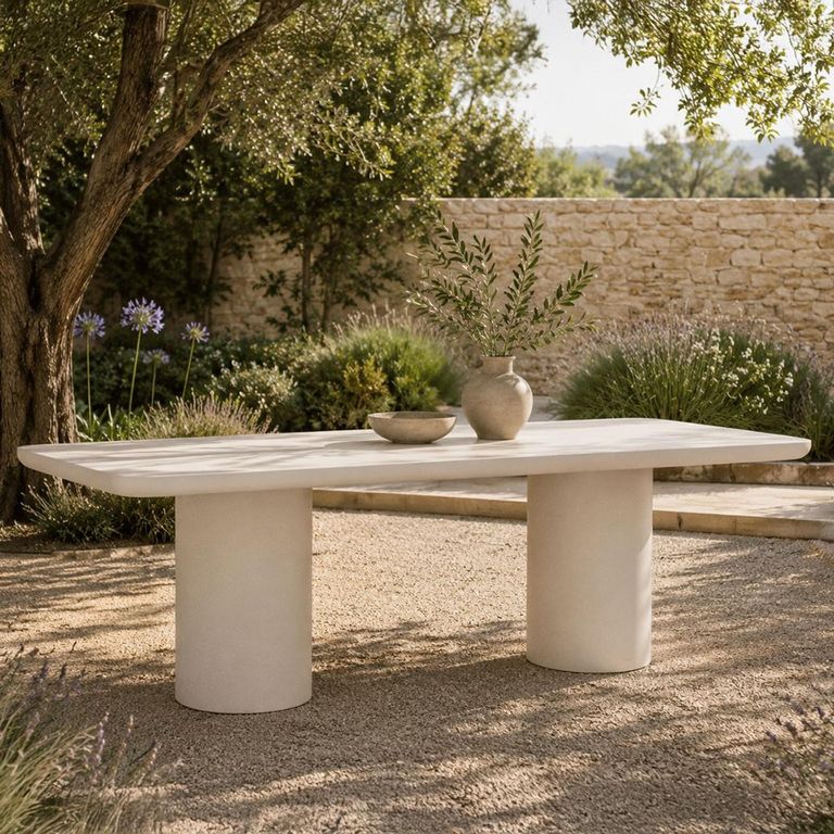 Urban Bloom Outdoor Dining Table - 230cm - 10 Seater - Double Pedestal - Sandstone - Concrete