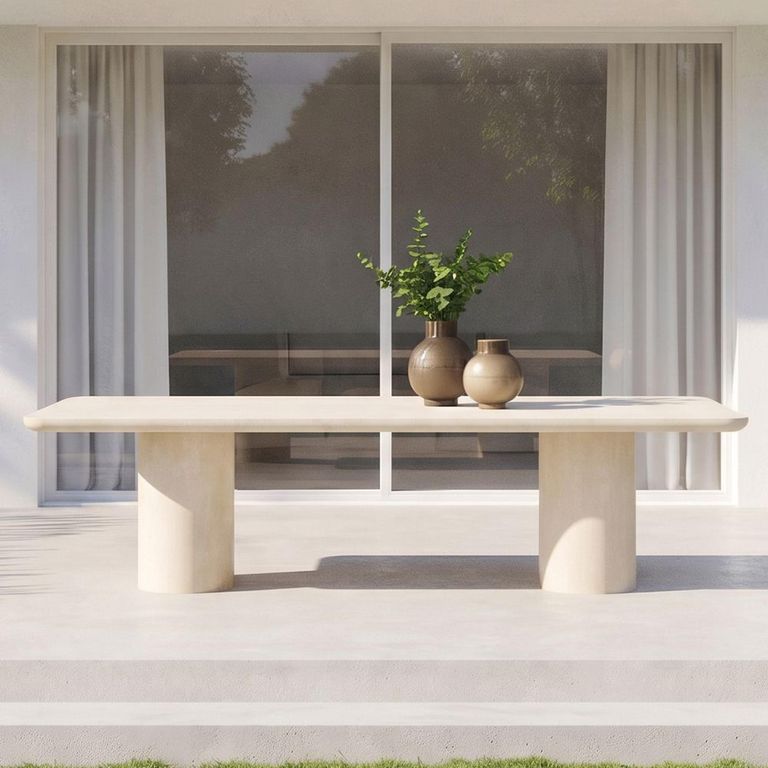 Urban Bloom Outdoor Dining Table - 280cm - 12 Seater - Double Pedestal - Sandstone - Concrete