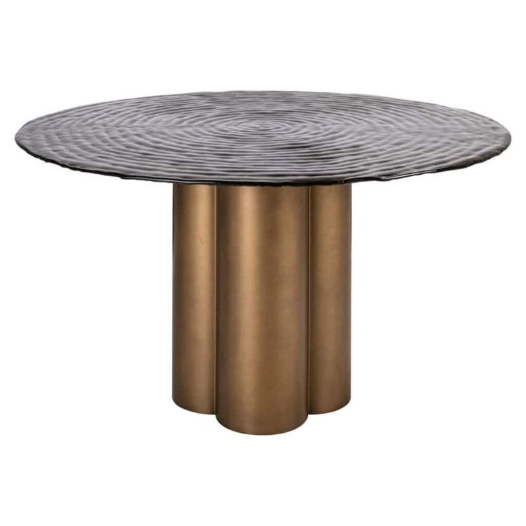 Glastonburry Dining Table - 135cm - 6 Seater - Round - Pedestal - Antique Gold - Glass and Metal