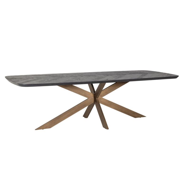 Hayley Dining Table - 280cm - 10 Seater - Spider Leg - Chevron - Dark Coffee - Recycled Oak and Metal