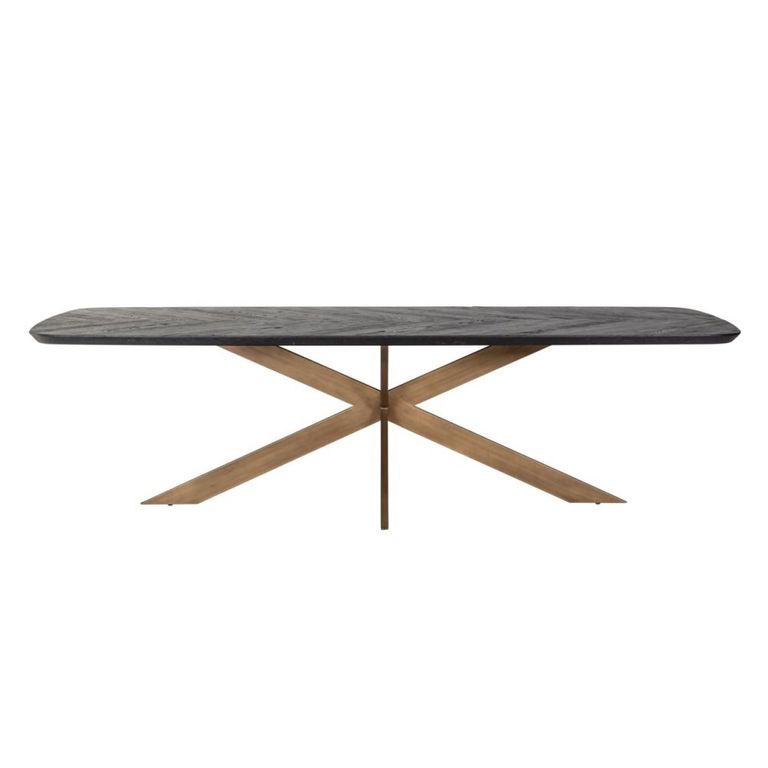 Hayley Dining Table - 280cm - 10 Seater - Spider Leg - Chevron - Dark Coffee - Recycled Oak and Metal
