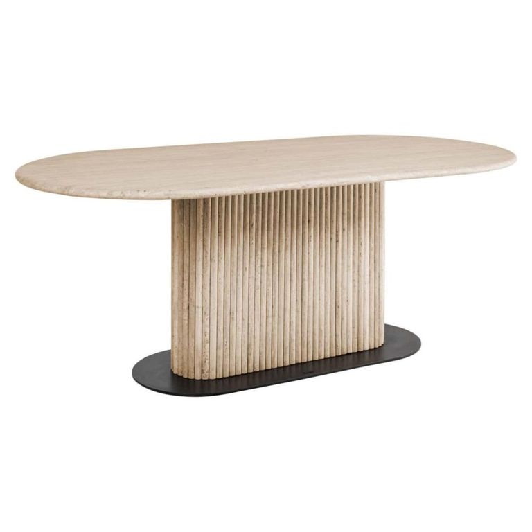 La Cantera Dining Table - 200cm - 8 Seater - Oval - Fluted Base - Beige - Travertine