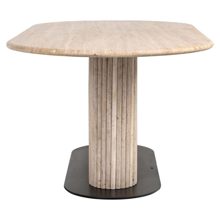 La Cantera Dining Table - 200cm - 8 Seater - Oval - Fluted Base - Beige - Travertine