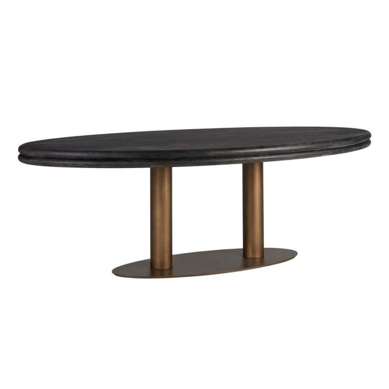 Macaron Dining Table - 235cm - 10 Seater - Ellipse - Rustic Black - Oak and Metal