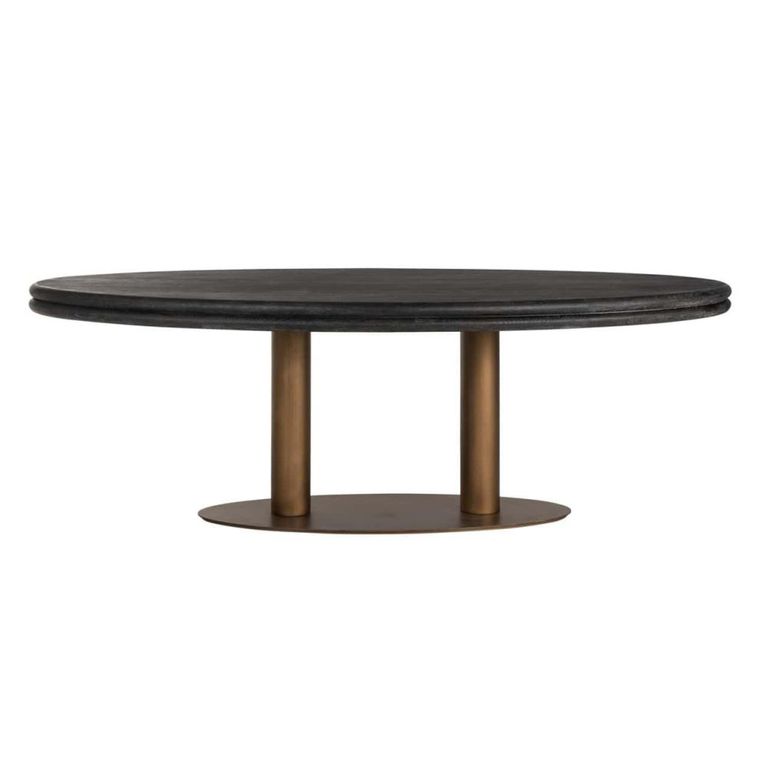 Macaron Dining Table - 235cm - 10 Seater - Ellipse - Rustic Black - Oak and Metal