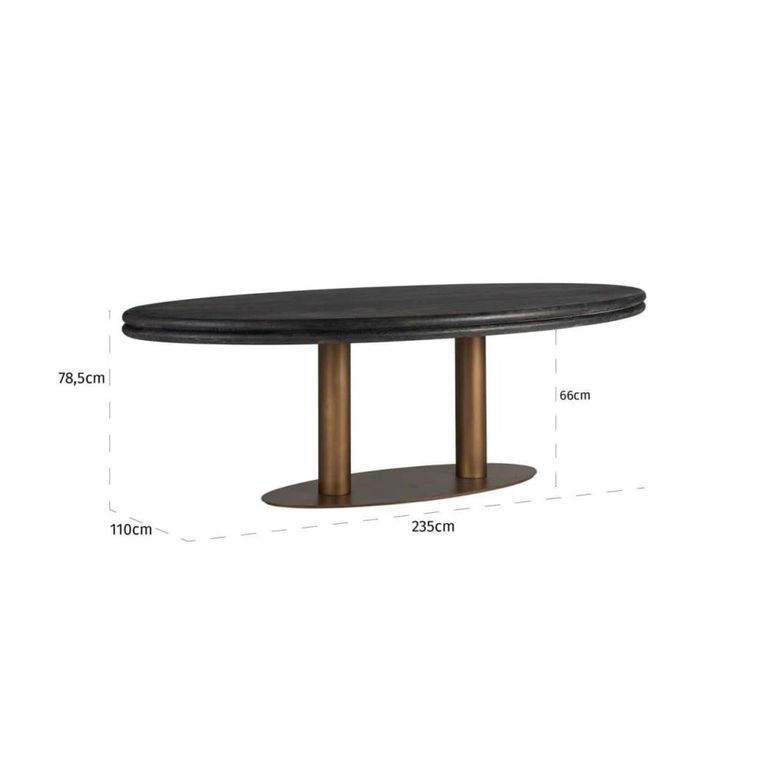 Macaron Dining Table - 235cm - 10 Seater - Ellipse - Rustic Black - Oak and Metal