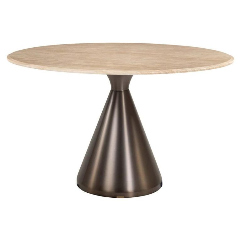Montgommery Dining Table - 130cm - 6 Seater - Round - Cone Base - Beige - Faux Marble and Metal