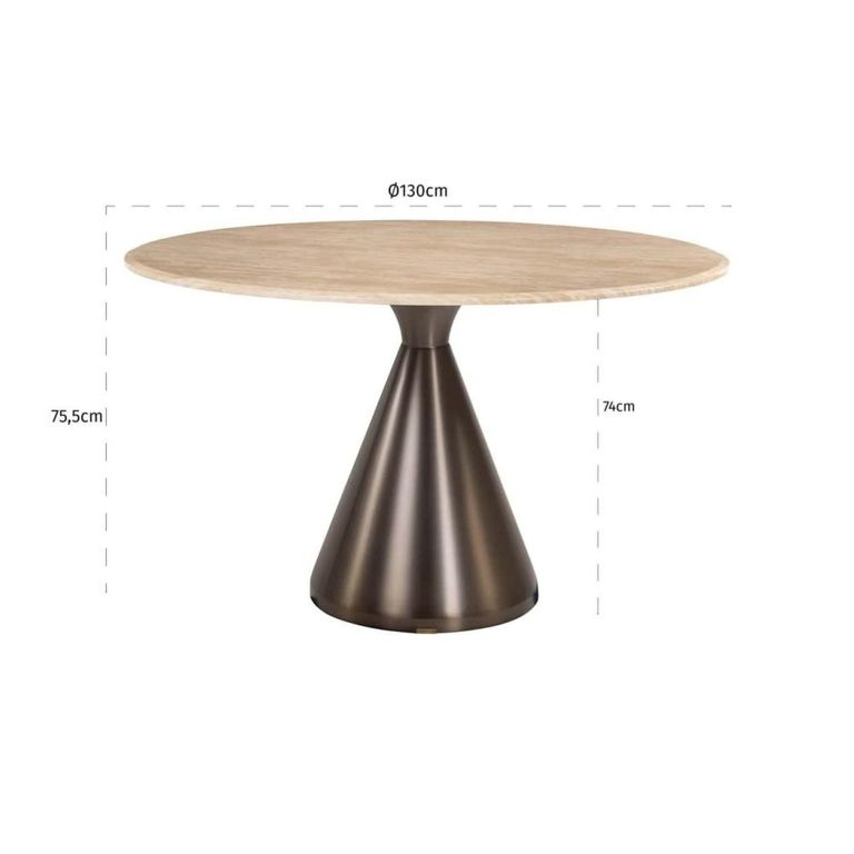 Montgommery Dining Table - 130cm - 6 Seater - Round - Cone Base - Beige - Faux Marble and Metal