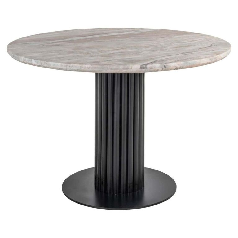 Nyon Dining Table - 120cm - 4 Seater - Round - Fluted Base - Blush Beige and Black - Marble and Metal