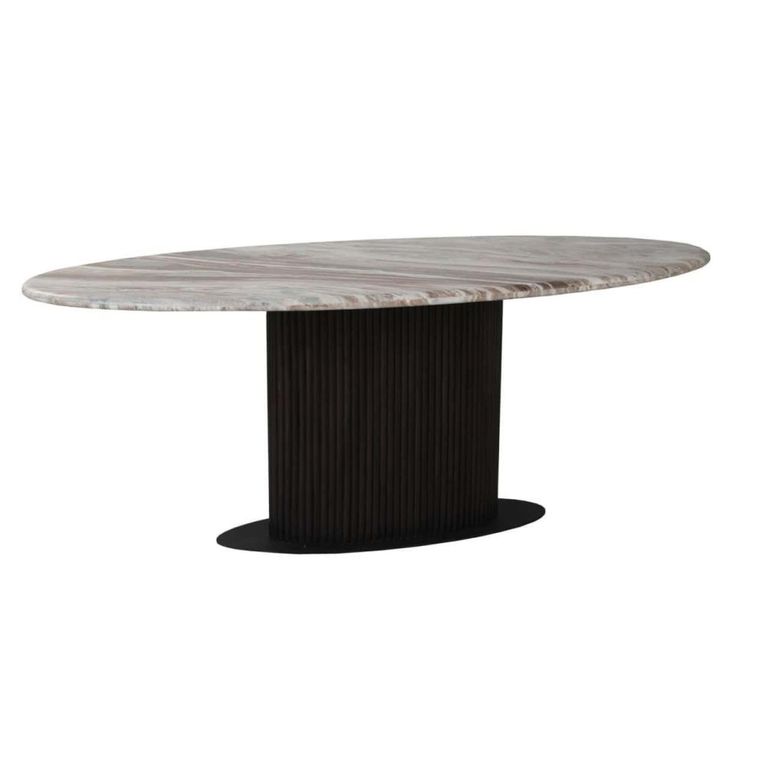 Rashford Dining Table - 200cm - 8 Seater - Oval - Fluted Base - Blush Beige and Brown - Marble and Metal
